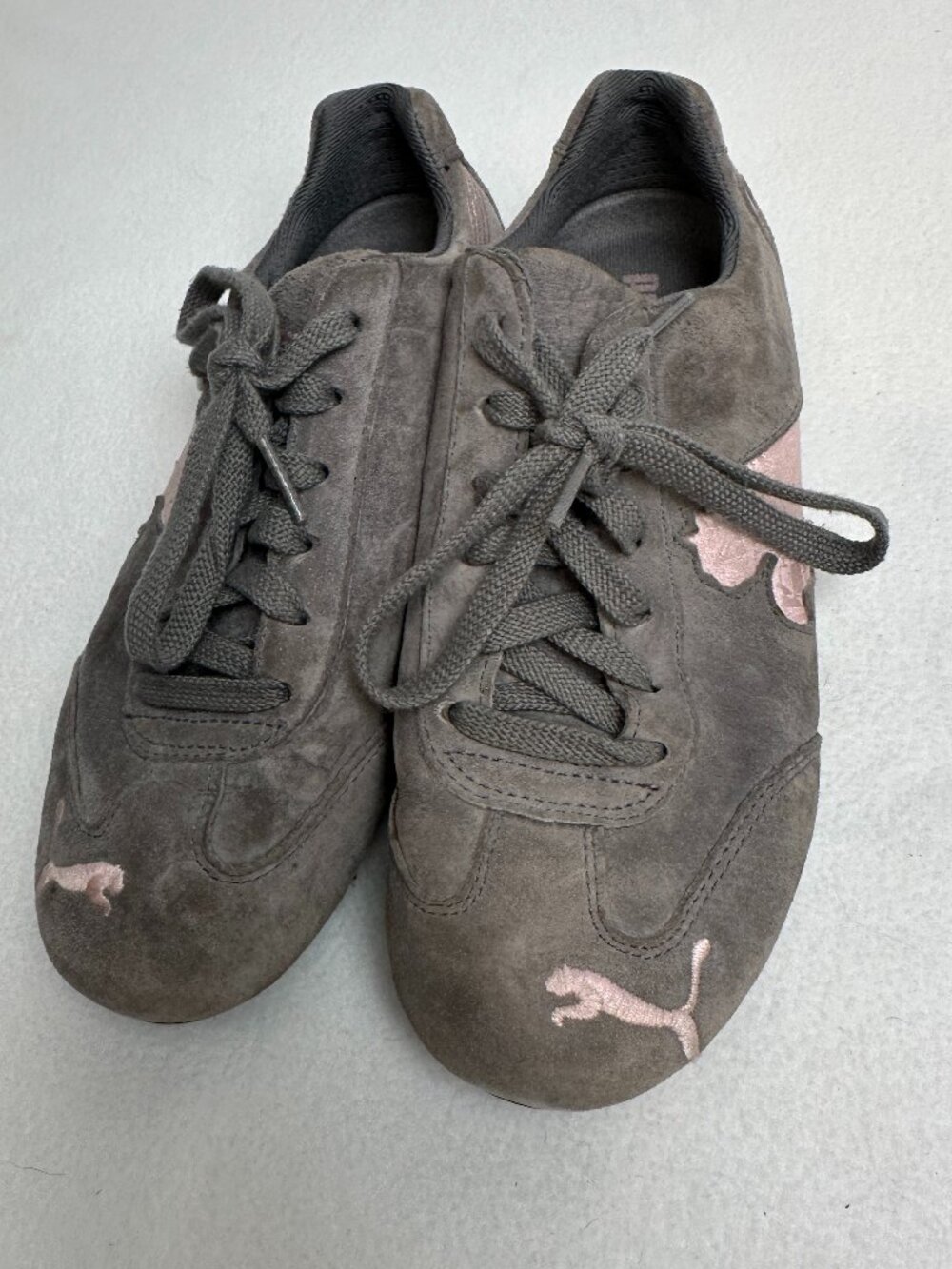 PUMA Suede Speedcat Faded Chrome Sneakers – Gray & Blush Pink - Size 8.5